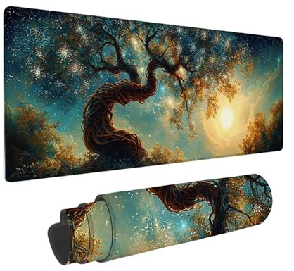 Tapis de Souris de Jeu, 1400 x 600 mm XXL Tapis Souris Gaming Grand, Antidérapant Étanche, iExtended Long Clavier Mouse Pad XXL, Accessoire Bureau, pour Gamer, Ordinateur, PC (Lune Arbre) i-919