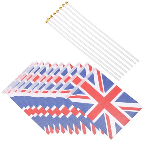 Kichvoe Banderas del Reino Unido de Mano 10 Piezas Pequeñas Portátiles para Decoración de Jardín, Eventos Deportivos y Fiestas al Aire Libre, Banderas Nacionales Resistentes y Decorativas