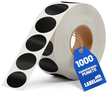 Labelident Markierungspunkte, Klebepunkte schwarz - Ø 30 mm - 1.000 wasserfeste PE-Folie (Polyethylen) Aufkleber auf Rolle, Inventuretiketten selbstklebend