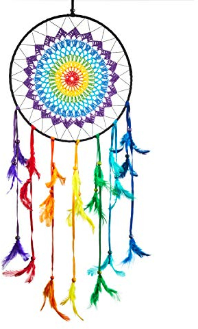 Pink Pineapple Atrapa Sueños Grande Bohemio: Arte de Pared de Dreamcatcher Colgante Ético con Plumas y Cuentas, de Color Arco Iris con Diseño de Ganchillo Tradicional - 27cm de Ancho, 60cm de Largo