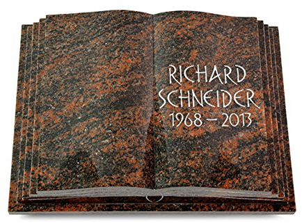 MEMORUM Grabmale Grabbuch, Grabplatte, Grabstein, Grabkissen, Urnengrabstein, Liegegrabstein Modell Livre Pagina 40 x 30 x 8-9 cm Aruba-Granit, poliert inkl. Gravur (Ohne Ornament)