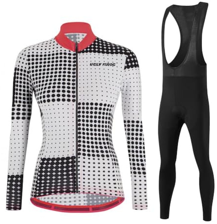 UGLY FROG Neuer Fahrradbekleidung Winter Damen Lang Set MTB Radsport Anzüge Warm halten with Fleece Langarm-Radsport-Trikot+Lange Lätzchen Dicht with Gel Pad Breathable Classic