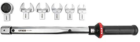 STIER Drehmomentschlüssel Multi+ mit Aufsteckwerkzeug, 7-teilig, 40-200 Nm, vierkant, multifunktional nutzbar, mit Lupenfunktion und Auslösesignal, Auslösegenauigkeit mit ±3% Toleranz