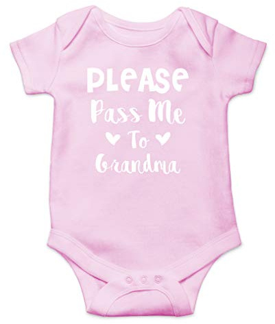 AW Fashions Please Pass Me To Grandma Baby Bodysuit Funny Adorable Newborn Clothes for Boys, Girls, Unisex (Newborn, Pink)