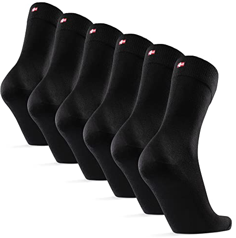 DANISH ENDURANCE Chaussettes en Fibre de Bambou, Homme Femme, 6 Paires, Noir, 39-42