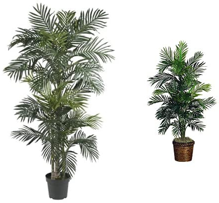 Nearly Natural 5289 6.5ft. Golden Cane Palm Silk Tree,Green and Nearly Natural 5263-0308 56in. Areca Palm Silk Tree with Basket,Green