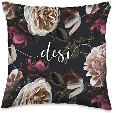 Desi - Elegant Floral Personalized Girls First Name Throw Pillow
