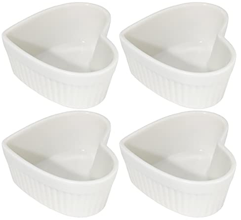 Sizikato Heart-Shaped White Porcelain Souffle Dishes, Ramekins - 3.6 Inches for Souffle, Creme Brulee and Dipping Sauces - Set of 4