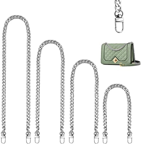Libershine Fickkedja, 4 stycken väskkedjor, bärremmar, handväska, ersättning, axelrem, kedja, bärrem, 30 cm, 60 cm, 100 cm, 120 cm, handväska kedjerem, för axelväska crossbody plånbok kedja (silver)