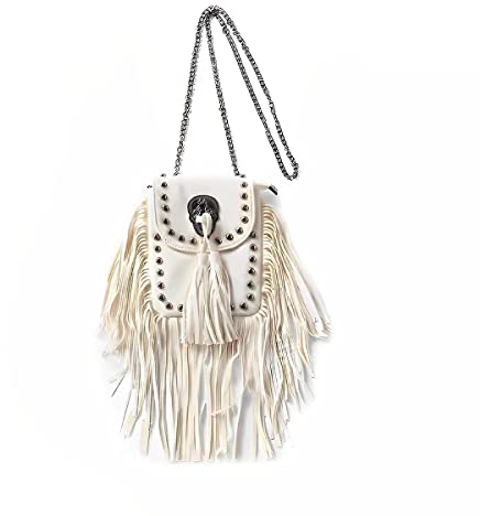 FONETTOS Y2K Punk Fransentasche Neuheit Quaste Gothic Western Crossbody Geldbörse Damen Sourpuss Schulter Rockstar Halloween, B-weiß, 19*15*2cm