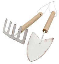 Glorex 6 1294 550 Set Shovel and Rake Approx. 5 x 18.5 cm and 6 x 13 cm in White, as Decoration and for The Garden