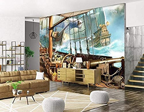 Papel pintado fotográfico Barco Pirata Galeón Mural Patrón Papel pintado Seda Papel pintado Habitación infanti Decoración Fotomural Sala De Estar Pared Pintado Papel Tapiz No Tejido-430cm×300cm