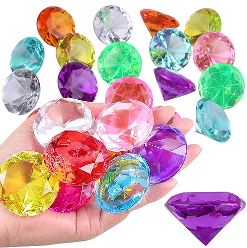 Ezydka 30 Stück Edelsteine für Kinder 30mm Diamanten Kinder, Acryl Diamanten Deko Bunt, Edelsteine Kinder Groß Spiel Diamanten für Vasen, Tischdeko, Party Mitgebsel, Hochzeit (30mm groß diamanten)