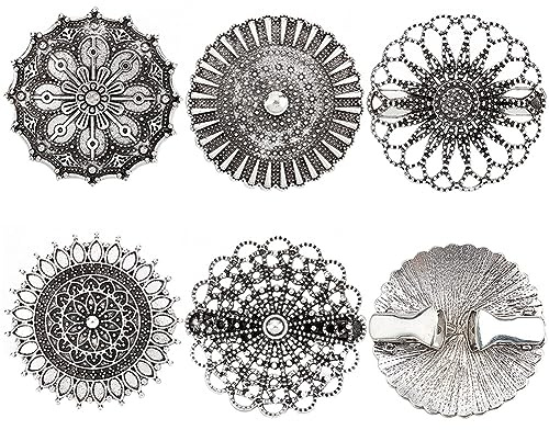 GORGECRAFT 5 Styles Rond Vintage Cardigan Clips Robe Cinch Clips Ensemble Fleur Rétro Broche Chandail Col Châle Fermoirs Badges Taille Serrage Broche pour Écharpe Cape Cape Femmes Portant Argent