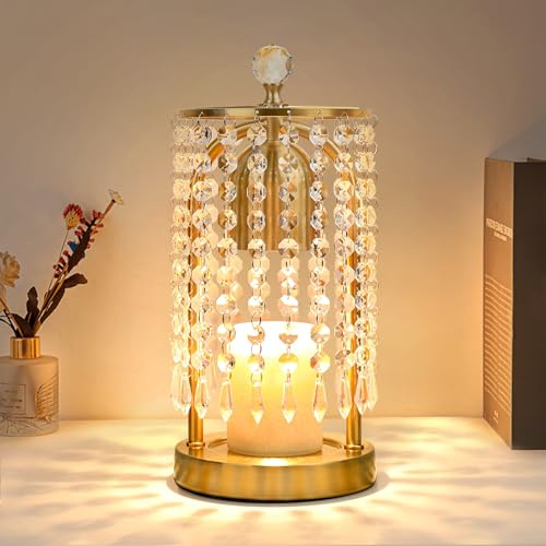 KunruiTAI Gold Candle Warmer Lamp with Timer and Dimmer - Electric Candle Warmer,Crystal Candle Lamp for Bedroom Decor,Flameless Scented Candle Light Warmer,House Warming Gift New Home for Women