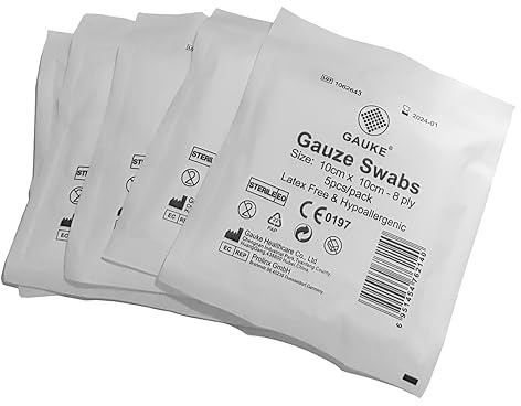 Sterile Gauze Swabs 10cm x 10cm - 100 Swabs (20 Packs of 5) First Aid 100% Woven Cotton