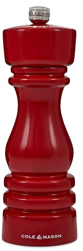 Cole & Mason H233099 London Rojo Brillo Molinillo de Sal, Precision+/Molienda Ajustable, Madera de Haya, 180mm, Incluye 1 x Molino, Garanzia del Meccanismo a Vita