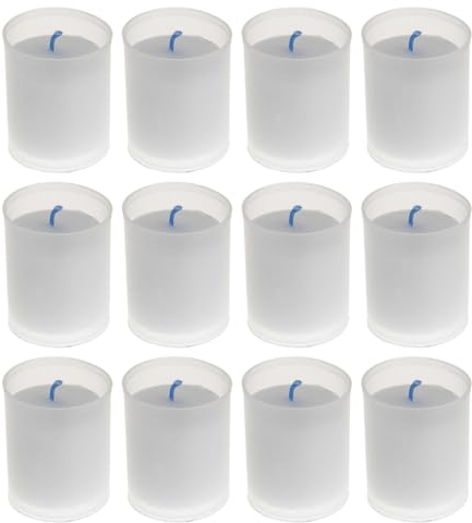 AROMATIS - Lotto di 12 candele bianche 6,5 x 4,7 cm (Ø) cm (2,56 x 1,85 pollici) - Velone Votivo Senza Odore - Candela Liturgica Desideri - Durata 24 ore