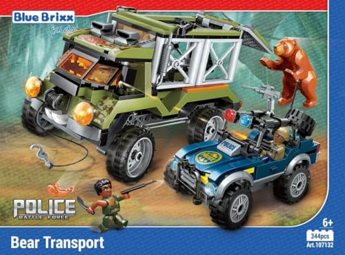BlueBrixx Kids 107132 – Waldpolizei: Bärentransport aus Klemmbausteinen mit 344 Bauelementen