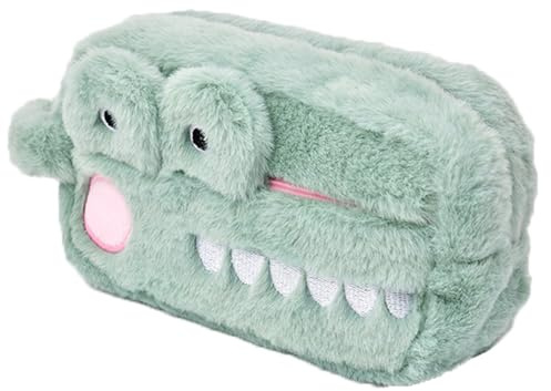 KASESSS Federmäppchen Groß, Plüsch Kawaii Mäppchen, Federmappe Krokodil-Muster, Federtasche Mädchen Jungen, Etui Schule mit Reißverschluss, Pencil Case zur Aufbewahrung von Stiften & Kosmetik,Grüner