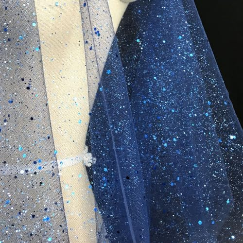 DAZZLEEX Glitzernder Tüllstoff, weiches Netz, durchscheinender Stoff, für selbstgemachte Hochzeitskleider und Bastelarbeiten, 150 x 91,5 cm (dunkelblau)