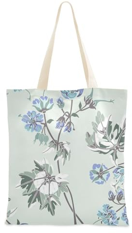 FRODOTGV Leinentasche, bunte Geranien-Blumen, Blätter, Stoff-Tragetaschen mit Griffen, ästhetische Tragetasche, Freund, Geburtstagsgeschenk, Leinwand-Tragetasche, einfarbige Tragetasche, Bunte