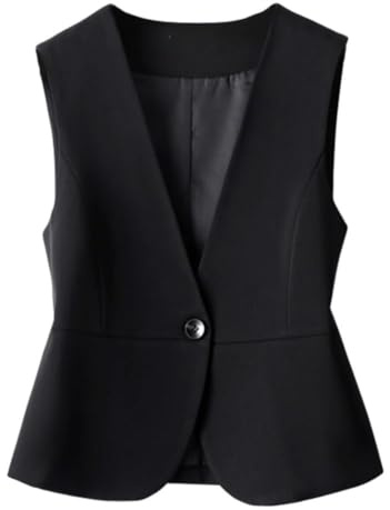 CuLtP Damen Anzugweste, Vollständig Gefüttert, Schmale Passform, V Ausschnitt, EIN Knopf Smokingweste, Elegante Vintage Weste, Lässige, Formelle Anzugweste, Sommermantel, Schwarz, L