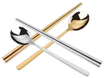 TOPBATHY 2 Sätze Quadratischer Löffel Essstäbchen Nachtisch Essstäbchen Mit Quadratischem Löffel Wiederverwendbar Essstäbchen Aus Edelstahl Suppenlöffel Reisen China Edelstahl 304 Kochen