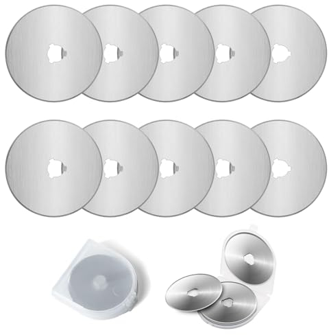 HIKPACKER Rollschneider Ersatzklingen 45mm, 10 Stück Edelstahl Rundmesser mit Aufbewahrungskoffer, Rundklingen für Alle 45mm Rotary Cutter, Scharfe Klingen für Papier Stoff Nähen Leder Stoffschneider