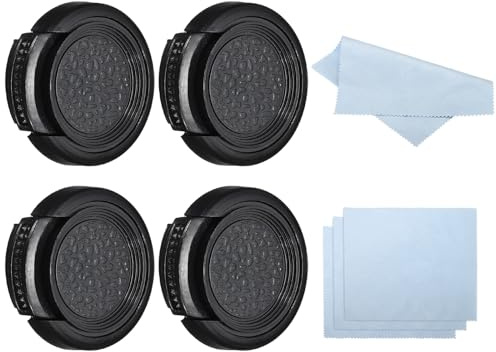 PATIKIL 25mm Lens Cap, 4 Pack Sides Pinch Snap Camera Lens Cover for Front Lens with Cloth, Suitable for 25mm Thread Universal DSLR Lenses, Black for Nikon, for Fujifilm, for Pentax