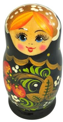 rukauf Hohlama Rossijanotschka Matrjoschka Matröschka Matroschka Babuschka 11cm Höhe - 5 Holz-Puppen - Verschiedene Motive - Holzpuppe Матрёшка хохлама Matruschka chohlama (Schwarz)