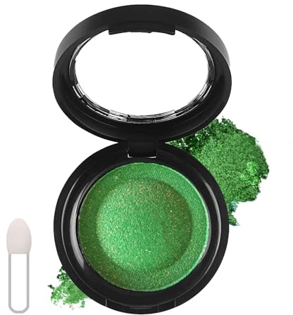 Green Eyeshadow Single Shimmer Pressed Fine Powder Eyeshadow,Highly Pigmented Pearl Eyeshadow,Single Green Eye Make-Up, Long-lasting Sweatproof Mini Eye Shadow with Mirror & Brush