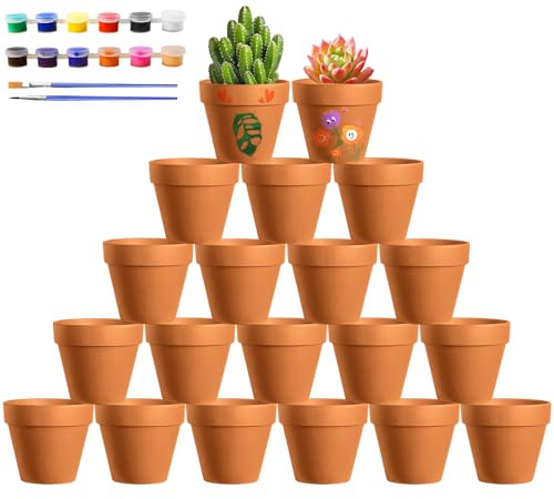 Realure 20 Pcs Tiny Terracotta Plant Pots for Succulents, 4.5x4 cm Small Terracotta Pots with Paints & Brushes, with Drainage Hole, Mini Pots, for Succulents, Cacti, Houseplants