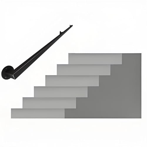 Whnoorher Handlauf für Treppen mit Wandhalterung, Set mit mattschwarzen Treppenhandlaufhalterungen, unterstützende Handläufe aus Metallschmiedeeisen für Korridor, Veranda und Deck(100cm)