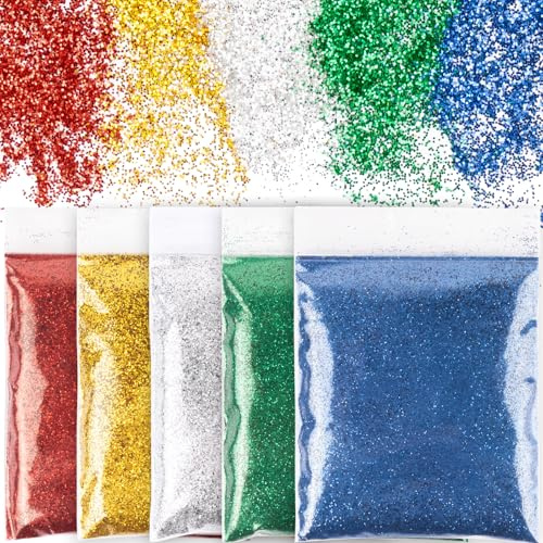 BOOMTOP Polvere Glitterata 5x20g per Artigianato 0,3mm - Glitter per Unghie, Corpo, Creazione Fai da Te - Rosso, Verde, Oro, Argento, Blu