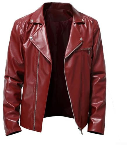 Feegow Men Jackets Vintage Leather Jacket PU Leather Jacket, Motorcycle PU Leather Windbreaker Coat Biker Vintage Motorcycle Distressed(L Red)