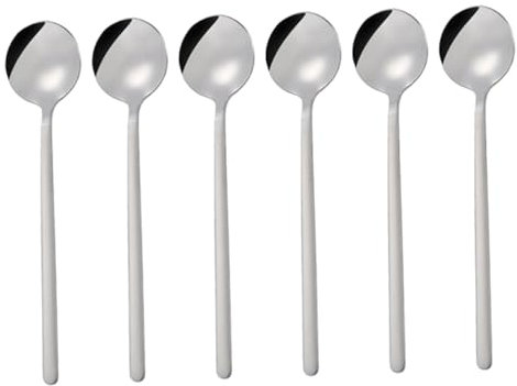 Cabilock 6 Piezas Cuchara De Café Cucharas Redondas De Acero Inoxidable De Mango Para Azúcar y Postres Para