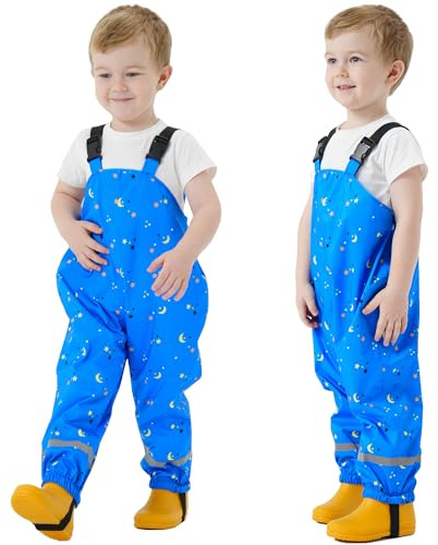 Fewlby Waterproof Trousers for Kids, Rain Bib Overalls Boys Girls, Toddler Rain Pants Wind and Mud Protection, Cartoon Rainwear for Outdoor Play, 2-3 Years