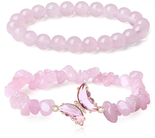GUJOXILA Geschenk für Frauen 2pcs Rosenquarz Armband Damen Armband Edelsteine Armbänder für Damen Geburtstagsgeschenk Valentinstag Armband Geschenk für Tochter Mutter Schwester Freundin