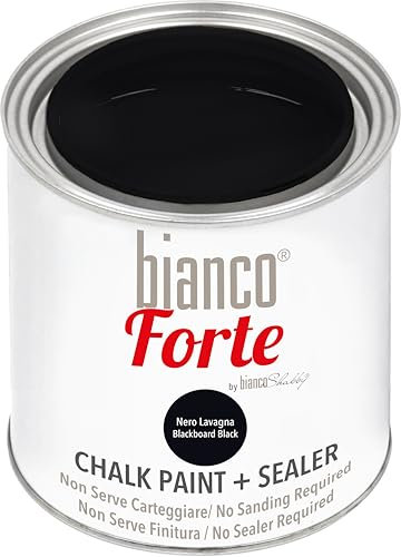 Bianco Forte - Nero Lavagna - (250ml) Vernice a Gesso con Finitura/Protettivo 2-in-1: Chalk Paint Super Resistente per Mobili, Pareti e Porte – Asciugatura Rapida, Interni/Esterni, Opaca