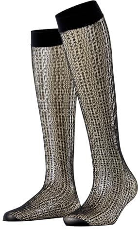FALKE Crossroads W Kh transparente estampados 1 par, Calcetines largos Mujer, Negro Black 3009, ONESIZE