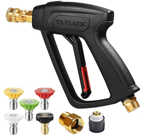 YAMATIC High Pressure Washer Short Gun with 5 Spray Nozzles,Jet Wash Gun Compatible with Karcher K2-K7,Ryobi,Greenworks,Troy bilt,Simpson,Honda and More,for Car Patio Cleaning(276BAR, 30.3 L/Min)