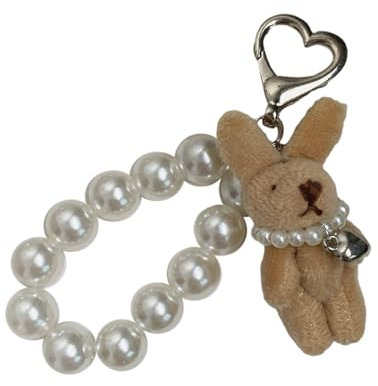 Greabuy Lovely Pearls Kaninchen-Puppen-Handyanhänger, robuster Plüsch-Schlüsselanhänger für Handys und Taschen, Länge: 10,3 cm, Legierung, Size Length 10.3cm/4.06inch, Metalllegierung