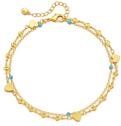 ankbrats Silber Fußkettchen für Damen-Verstellbar Doppelte Layered Fussketten-Wasserfest Frauen Mädchen Sommer Strand Schmuck Geschenk
