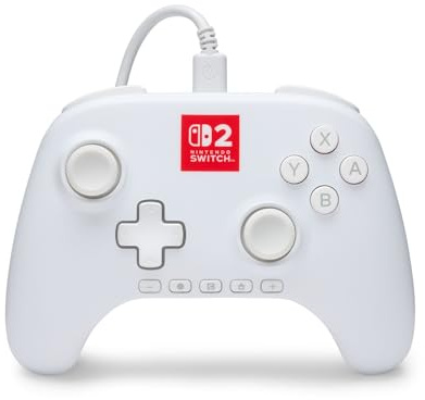 Mando con cable PowerA Advantage para Nintendo Switch 2 con Lumectra - Blanco, con licencia oficial, iluminación RGB, efecto Hall, botones asignables, Botón C, mando pro