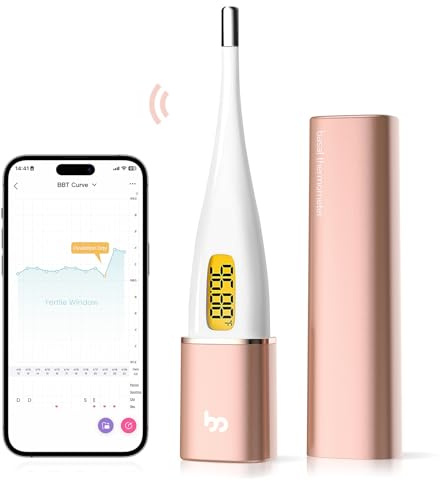 Femometer Smart Basal Body Thermometer, BBT Thermometer with Backlight LED Screen, Fertility/Period Tracker with Femometer APP, Automatic Data Recording, Lipstick Shape, Easy to Use and Carry, Gold