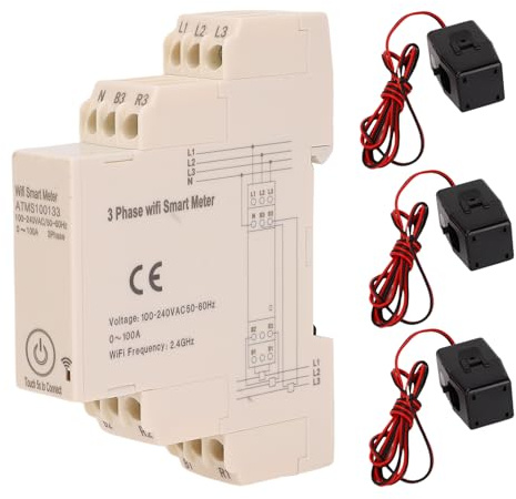 WiFi Smart Energy Meter, 0-100A 3 Phase Din Rail Home Energy Monitor with 3pcs 100A CT Clamp, APP Remote Control Smart Power Meter for Real Time Electricity Monitoring