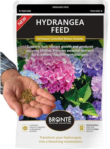 Bronte Heritage Hydrangea Feed Controlled-Release Fertiliser – Plant Food for Hydrangeas in Borders, Pots, Containers. Easy-Apply Granules for Strong Stems, Vibrant Blooms & Healthy Growth. 120g Pouch