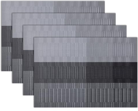 Winknowl 4er Set Tischsets Abwaschbar, PVC Platzdeckchen Abgrifffeste Hitzebeständig, Rutschfest Platz-Matten für Küche Speisetisch Abwischbar Tisch-Matten Antifouling und Leicht zu Reinigen (Schwarz)