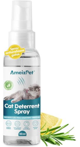 AmeizPet Repellente Gatti e Spray AntiGraffio per Gatti Divano, Impedisce ai Gatti di Graffiare Mobili, Tappeti, Tende e Piante, Spray Disabituante Gatti per Interni ed Esterni, 50 ml (1.69 Oz)